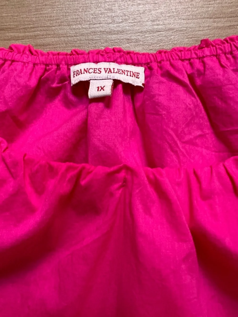 Frances Valentine Emily Ruched Top Pink 1X Cotton Balloon Sleeve Blouse $200+ - Picture 4 of 9